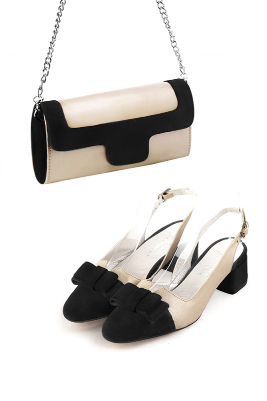 Dress clutch for wedding and parties in gold and matt black leather - Worn view